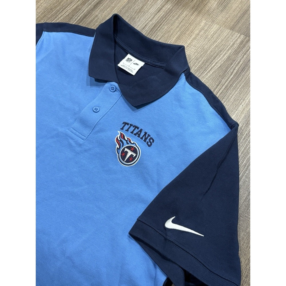 Nike Tennessee‎ Titans NFL Polo Shirt Mens Large Blue Navy Colorblock Cotton L